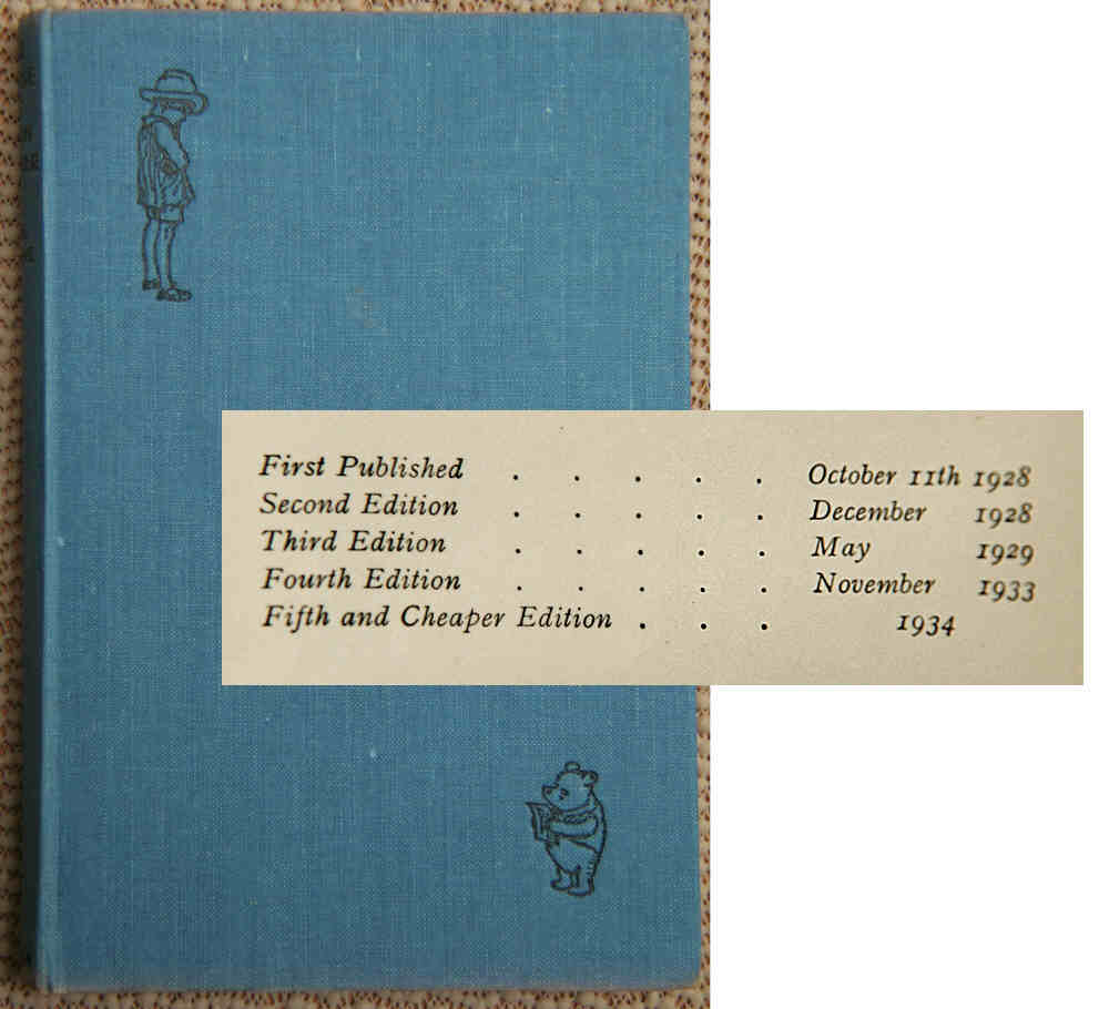 Cover and copyright page of 5th, 'cheaper', ed House At Pooh corner, 1934 