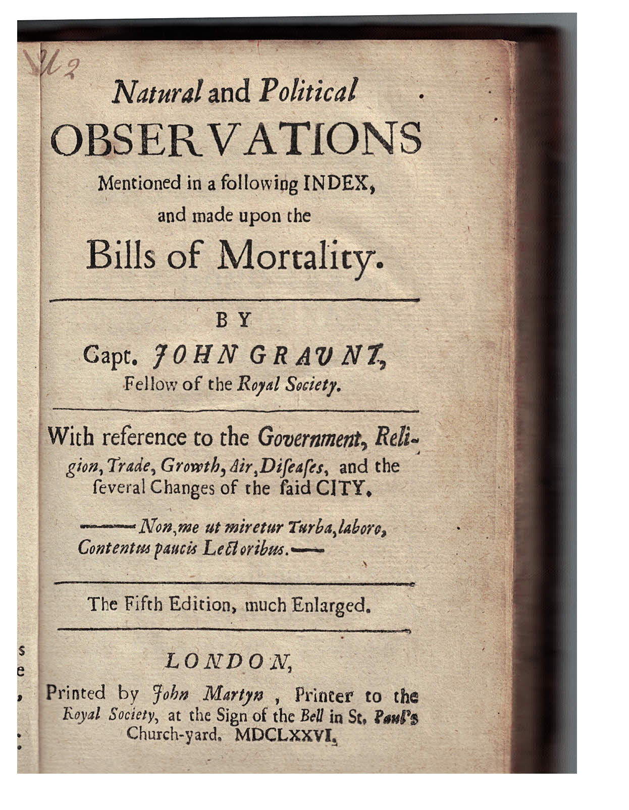 title page, Graunt, Natural Observations