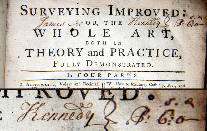 Name on title page, book 'h', Wilson's 'Surveying Improved'