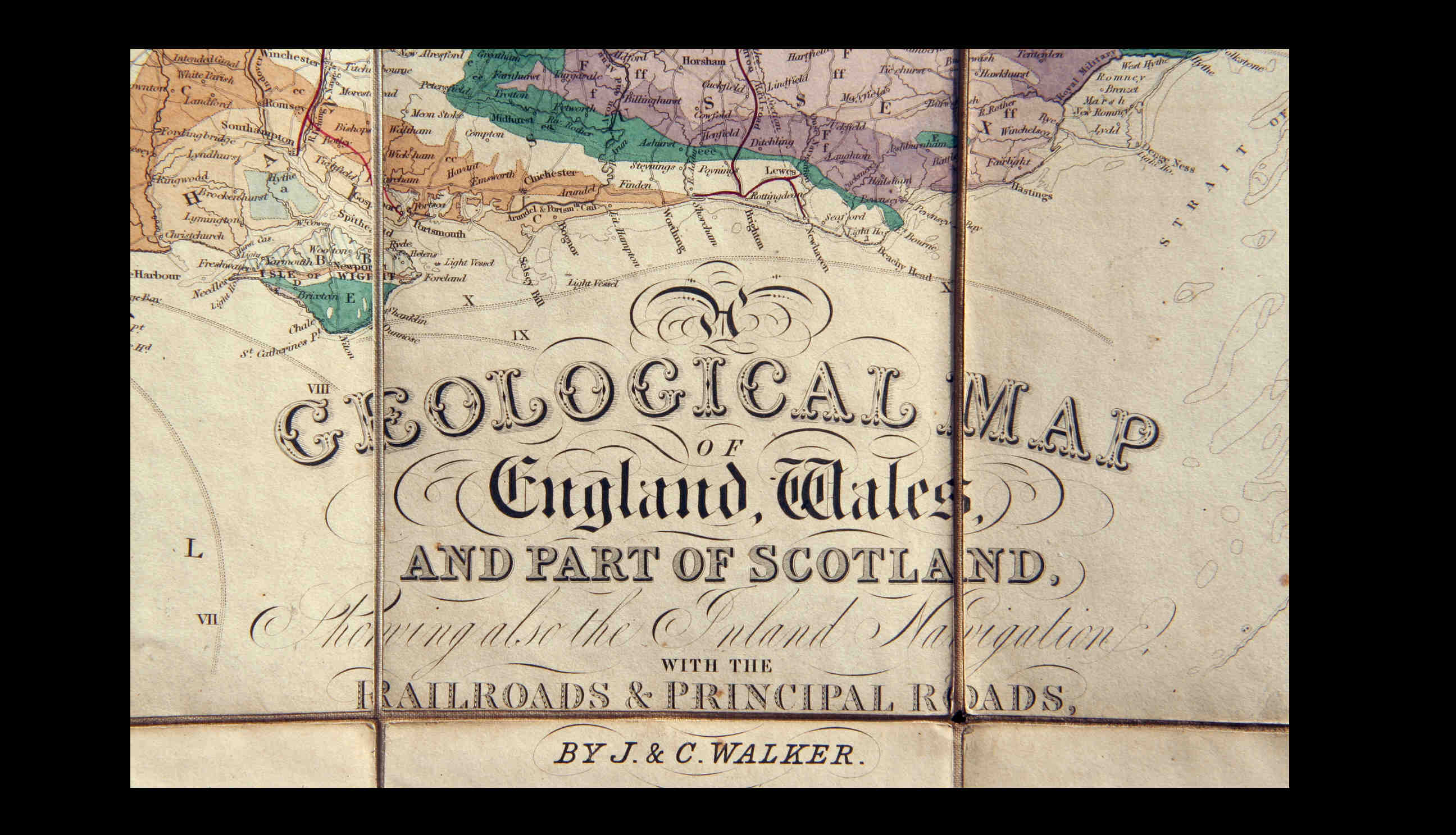 Detail.. Sussex coast... Walker 1838 geological map