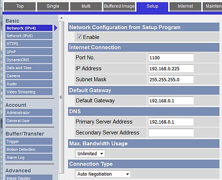 set static IP address for Panasonic BL-C101